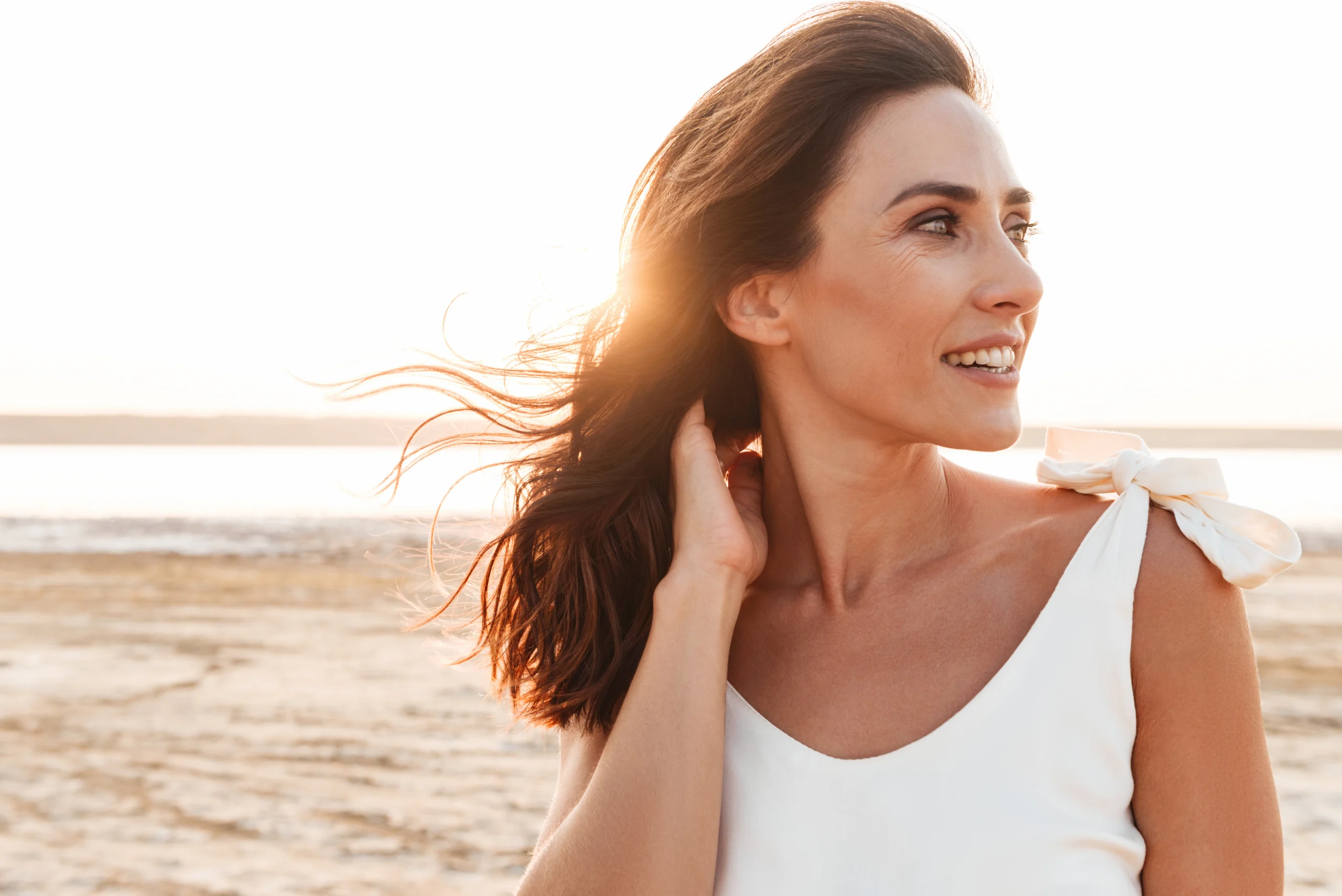 Peaceful reflective woman outdoors