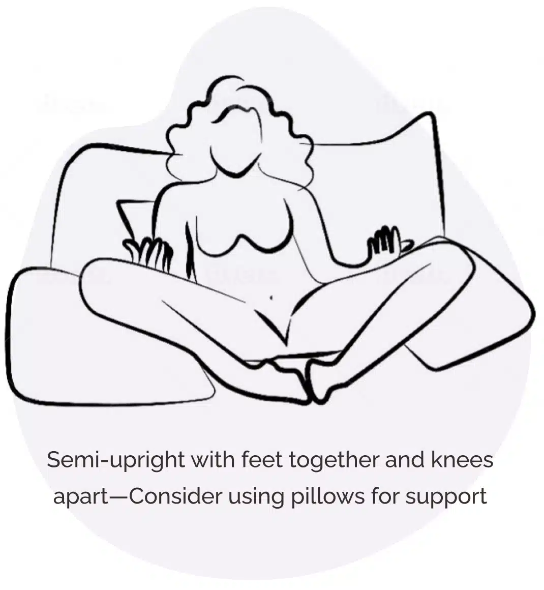 Semi-upright with feet together and knees apart -- consider using pillows for support
