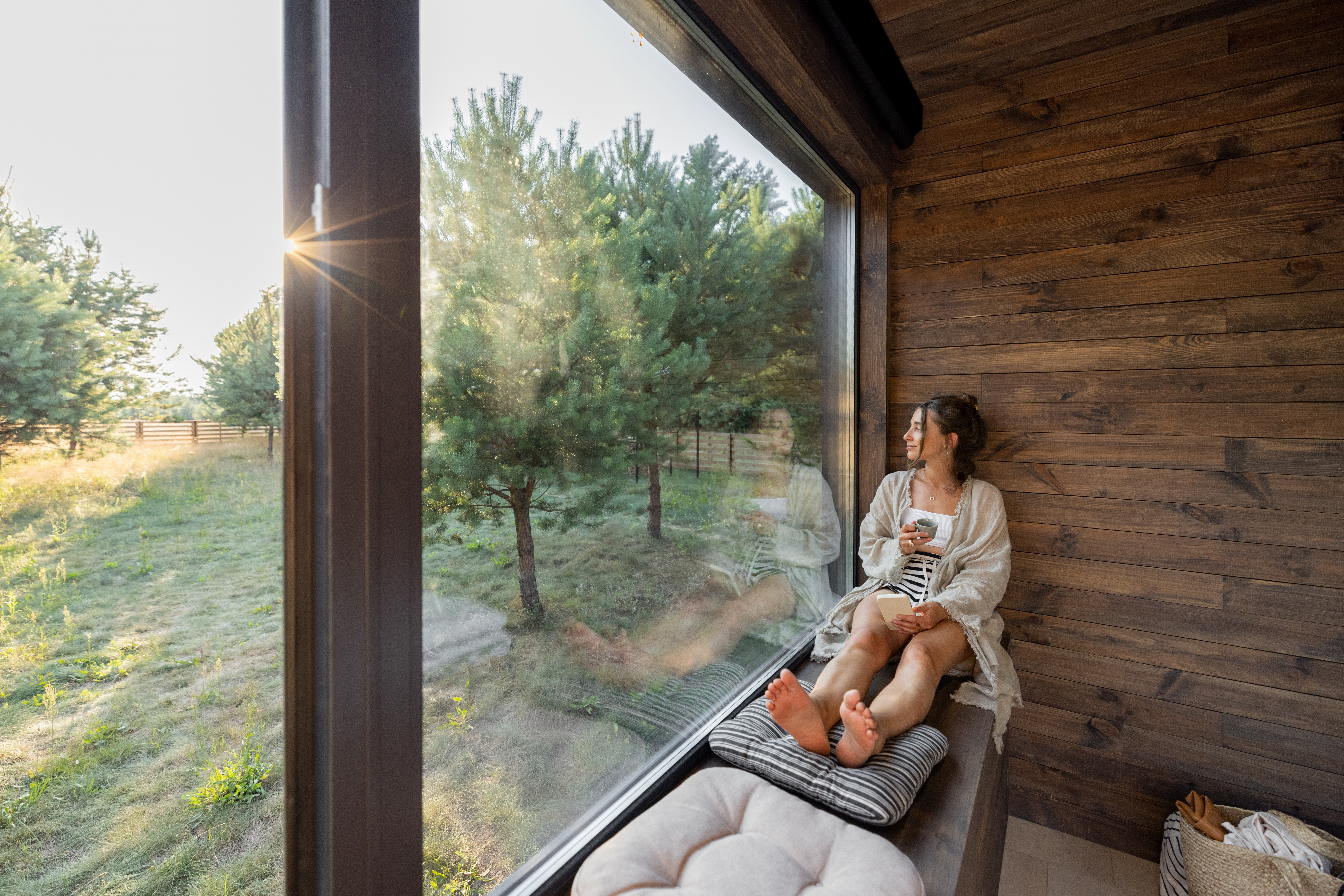 Peaceful reflective woman outdoors